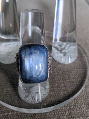 Blue Kyanite Cabochon Statement Ring, Sterling Silver, Sajen, New, Glowing, Adj